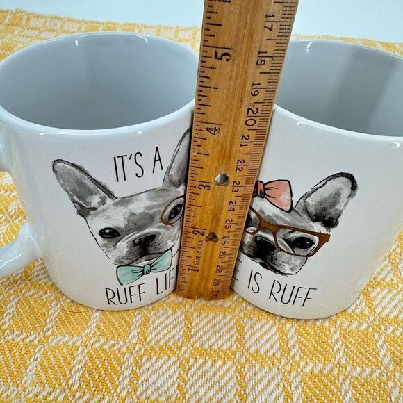 French Bulldog His Hers "Life is Ruff / Ruff Life" Coffee Mugs Valentine's Day - Picture 5 of 8